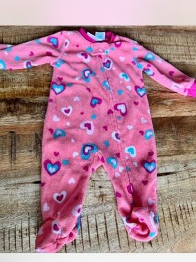 Kidgets Pink Heart Fleece Footed One-Piece